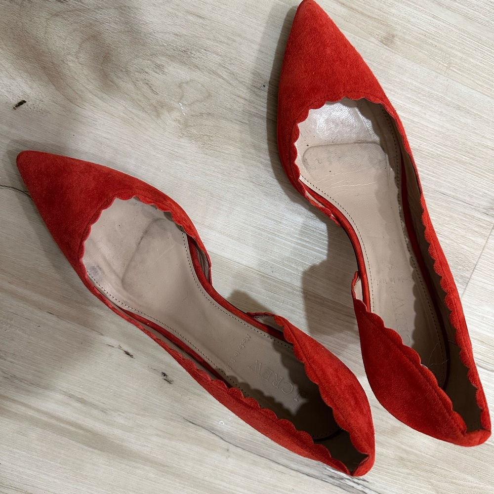 J. Crew Red Scalloped Heels